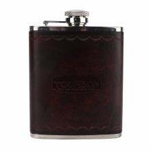 Portable En Acier Inoxydable 6 oz Hip Flask En Cuir Emballé Bouteille D&#39;alcool Whisky Transporteur Pot De Vin Conteneur Cadeaux